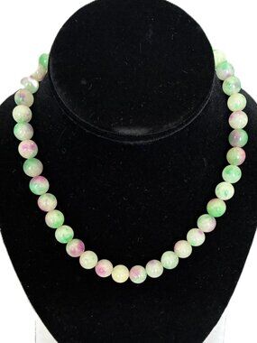 Green & Pink Quartz Bead Necklace Vintage